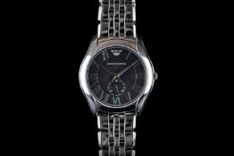 GENTLEMEN'S EMPORIO ARMARNI WRISTWATCH, black circular dial, Roman numerals, 43mm stainless steel