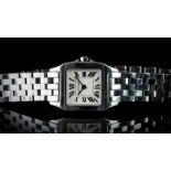 LADIES CARTIER SANTOS DEMOISELLE REFERENCE 2698, white square dial, Roman numerals, 20mm stainless