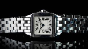 LADIES CARTIER SANTOS DEMOISELLE REFERENCE 2698, white square dial, Roman numerals, 20mm stainless