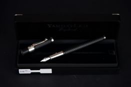 YARD-O-LED SILVER AND LAQUER FOUNTAIN PEN, black tapered body, silver detail, hallmarked 925,