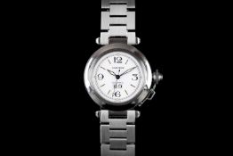CARTIER PASHA AUTOMATIC REFERENCE 2324, circular white dial, baton and Arabic numerals, screw down