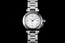 CARTIER PASHA AUTOMATIC REFERENCE 2324, circular white dial, baton and Arabic numerals, screw down