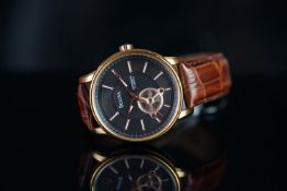 GENTLEMEN'S BULOVA AUTOMATIC REFERENCE C477750, circular black dial, rose details, exhibition window