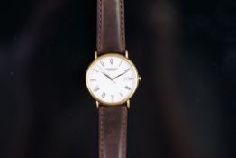RAYMON WEIL DRESS WATCH REFERENCE 9143, circular white dial, Roman numerals, 18ct gold plated 34mm