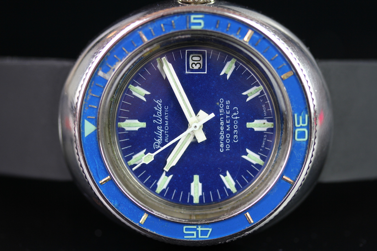 GENTLEMEN'S PHILLIP WATCH CARRIBEAN 1500 VINTAGE DIVERS WATCH, circular blue dial with luminous - Image 5 of 6