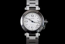 CARTIER PASHA AUTOMATIC REFERENCE 2324, circular white dial, baton and Arabic numerals, screw down