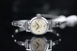 LADIES' ORIS VINTAGE WRISTWATCH, circular off white dial with gold hour markers and hands, 21mm