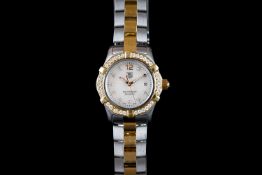 LADIES TAG HEUER AQUARACER REFERENCE WAF1450, circular mother of pearl dial, diamond dot hour