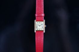 LADIES MUST DE CARTIER TANK REFERENCE 1613, rectangular dial, Roman numerals, 20mm silver gilt case,