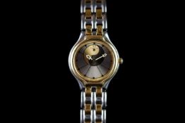 LADIES OMEGA DE VILLE, circular grey and gold ring and yang dial, steel and gold 23mm case and