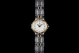 LADIES MAURICE LACROIX, mother of pearl dial, dot hour markers, steel and gold case and bracelet,