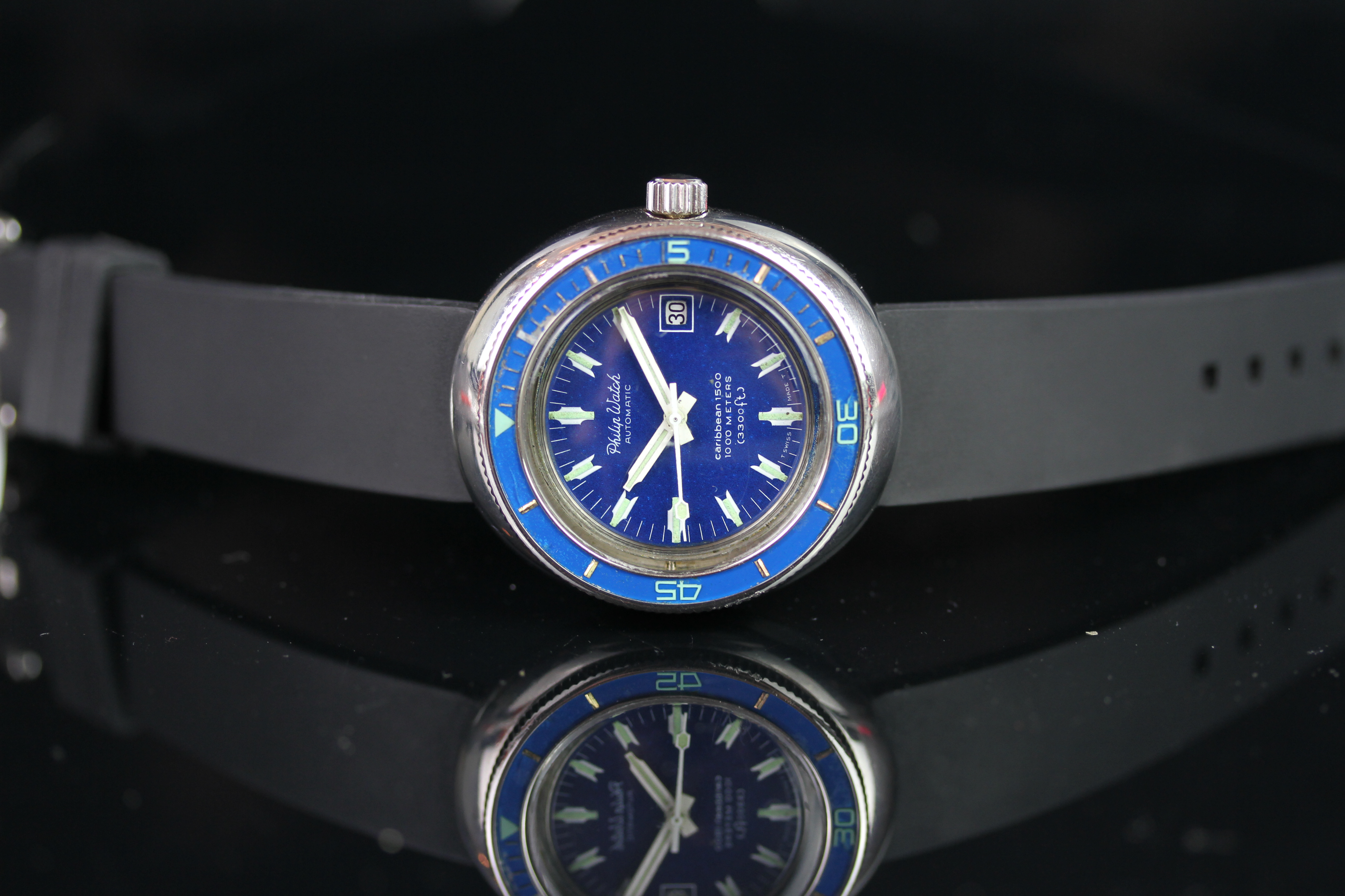 GENTLEMEN'S PHILLIP WATCH CARRIBEAN 1500 VINTAGE DIVERS WATCH, circular blue dial with luminous - Image 4 of 6