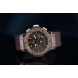 GENTLEMEN'S 18CT HUBLOT BIG BANG REFERENCE 301-W, circular cappuccino dial, triple register baton