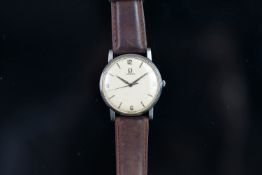 VINTAGE OMEGA DRESS WATCH, circular cream dial, baton and Arabic numerals, 33mm stainless steel