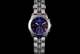 TISSOT PR50 CHRONOGRAPH, circular blue dial, triple register, 38mm stainless steel case and