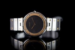 CARTIER SANTOS RONDE BI COLOUR, circular grey dial, gold hands and bezel, stainless steel and gold