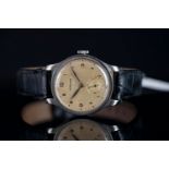 GENTLEMEN'S LONGINES CALATRAVA UNUSUAL WRISTWATCH, circular patina dial with unsual large and