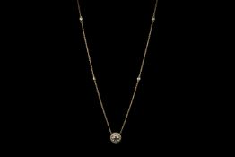 Diamond cluster necklace, 1 round brilliant cut diamond estimated 1.11ct, 4 claw set, surrounded