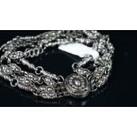 Bright cut steel multi strand bracelet, five strands of decorative bright cut links, matching clasp,