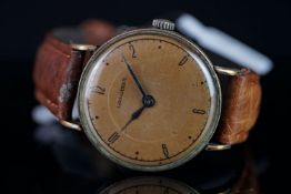 GENTLEMEN'S LONGINES VINTAGE WRISTWATCH, circular patina dial with black arabic numeral and and