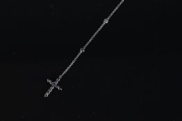 18CT WHITE GOLD BLACK DIAMOND NECKLACE, 18ct gold white necklace stamped 18k with black stones set