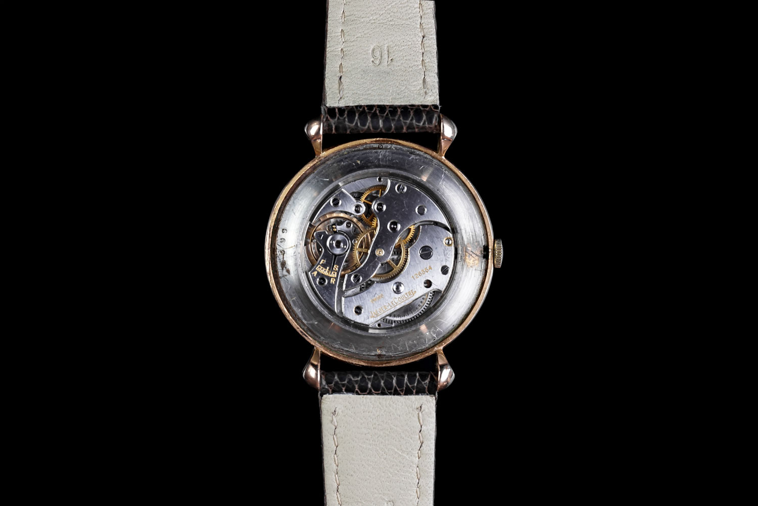 GENTLEMEN'S GOLD JAEGAR LE COULTRE VINTAGE DRESS WATCH, round , white dial with gold hands, black - Image 3 of 4