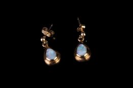 Opal earrings, total of 2 opals both damaged, set in 9ct yellow gold, butterfly backs also 9ct