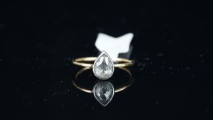 Rose cut diamond solitaire ring, pear shaped rose cut, approximately 6.8x5.6x2mm, weighing an
