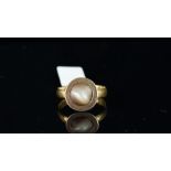 Cat's eye chrysoberyl ring, mounted in hallmarked 22ct yellow gold, dated Birmingham 1889, maker's