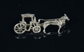 Silver marcasite set horse and cart brooch, stamped 935, approximate weight 6.7 grams.