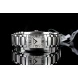 LADIES EBEL BRASILIA WRISTWATCH REF 9976M22, rectangular silver dial with roman numerals and batons,