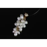 Pearl cluster pendant, cluster of pearls hanging from multiple jump rings, set in yellow gold?,