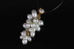 Pearl cluster pendant, cluster of pearls hanging from multiple jump rings, set in yellow gold?,