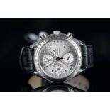 GENTLEMEN'S OMEGA SPEEDMASTER WRISTWATCH, circular silver dial with hour markers, day and date