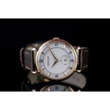 GENTLEMEN'S GOLD JAEGAR LE COULTRE VINTAGE DRESS WATCH, round , white dial with gold hands, black