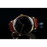 GENTLEMEN'S OMEGA 18CT GOLD OVERSIZE WRISTWATCH, circular black dial with gold arabic numerals and