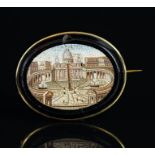 Micro mosaic brooch depicting the Vatican, mounted in unmarked yellow metal, with pin and 'C' catch,