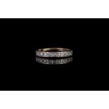 Half eternity diamond ring, 9 diamonds square set, 9ct yellow gold band, finger size P 1/2, Â