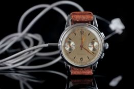 GERMAN 1950s SPY MICROPHONE RECORDING WRISTWATCH, circular off white twin register dial with