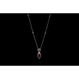 Ruby and diamond pendant, 1 marquise cut ruby totalling 5.82ct, 1 round brilliant cut ruby totalling