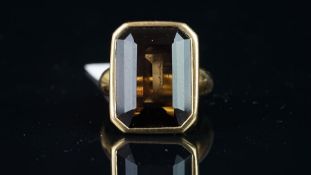 Smokey Quartz dress ring, large rectangular cut smokey quartz, approximately 19x14mm, rub set in a