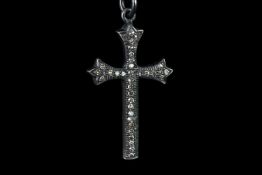 Diamond set cross pendant, total of 36 diamonds set to the cross, pendant and chain both marked