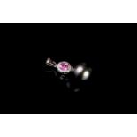 Pearl and sapphire pendant, 1 oval cut pink sapphire estimated 0.47ct, surrounded by 18 round