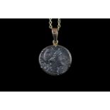 Silver coin pendant, silver coin set in 9ct yellow gold surround, 9ct yellow gold chain, approximate