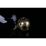 9ct and silver Masonic ball pendant, silver guilt ball, unfolds to cross engraved, 9ct frame,