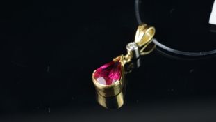 NEW OLD STOCK, Pink tourmaline and diamond drop pendant, pear cut pink tourmaline, estimated 1.26ct,