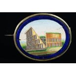 Micro mosaic brooch depicting the Colosseum, mounted in unmarked yellow metal, gross weight