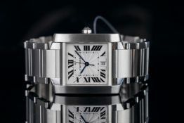 GENTLEMEN'S CARTIER TANK FRANCAISE 2302 SN 558426MX, square, silver dial with blue hands, black