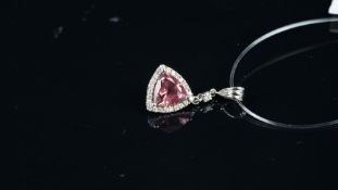 NEW OLD STOCK,Tourmaline and diamond pendant, trilliant cut pink tourmaline, 7.8mm trilliant cut,