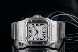 GENTLEMEN'S CARTIER SANTOS GALBEE 2823 SN 551854 QX, square, off white dial with blue hands, black